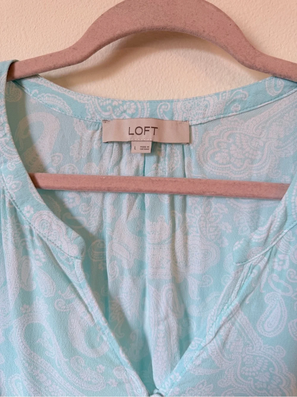 LOFT Light Blue Paisley Button-Front Blouse